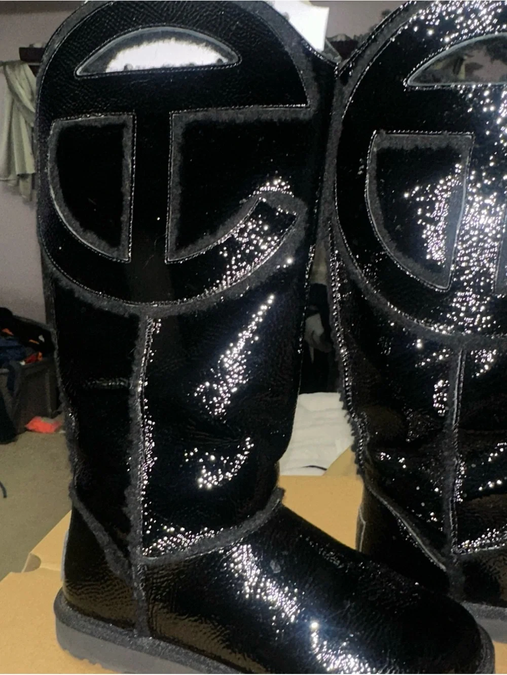 UGG/Telfar Black Patent Leather Boots